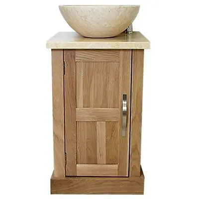Vanity Unit Bathroom Oak Cream Marble Stone Wash Stand And Basin 309 • £520