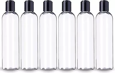 6 Pack 8oz Clear Plastic Bottles Refillable Squeeze Containers With Disc Caps • $16.68