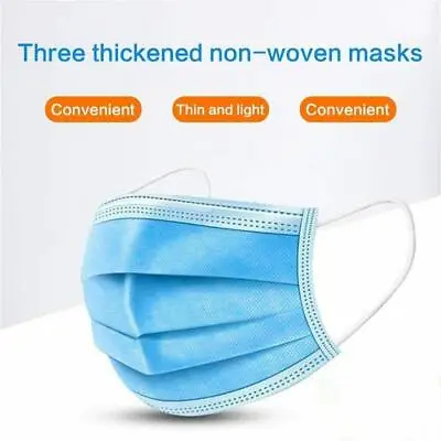 50x DISPOSABLE 3 PLY FACE MASKS PROTECTIVE & BREATHABLE BLUE - NON SURGICAL • £4.99