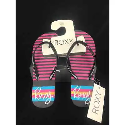 Roxy Sandals Women's New Purple Black Size 7 Striped Flip-Flops • $18.99