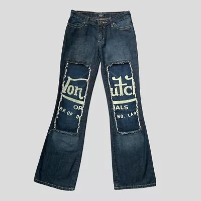 Y2K Vintage Von Dutch Low Rise Flare Jeans Patchwork Distressed Faded 2000s • $150