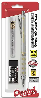 Pentel GraphGear 1000 Mechanical Pencil Chrome & Yellow 0.9mm NEW • $11.95