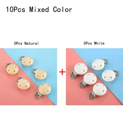 10pcs Wooden Baby Pacifier Clips Safety Infant Soother Clasps Natural & White • $7.99