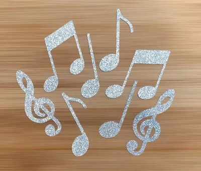 Musical Note Cupcake Cake Topper Decoration - Silver Glitter - Set Of 12 • £5