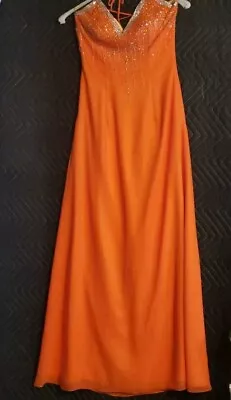 Nadine Long Formal/Prom Sequin Dress Orange Sz 4-6 Freshly Dry Cleaned Fast Ship • $32