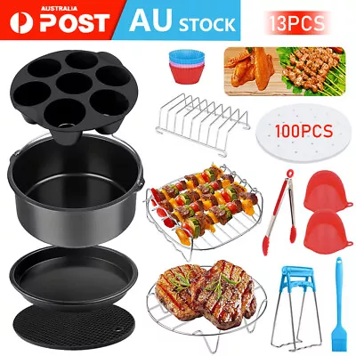 8 In Air Fryer Accessories Frying Cage Dish Baking Pan Rack Pizza Tray Pot AU • $31.41