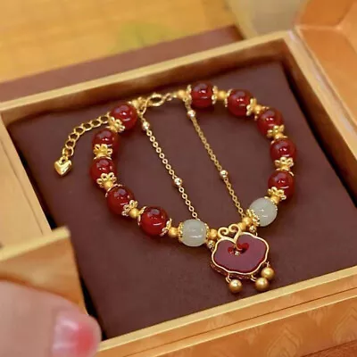 Chinese Style Fashion Lock Pendant Bracelet For Women Beaded Charm Bracelet • $22.58