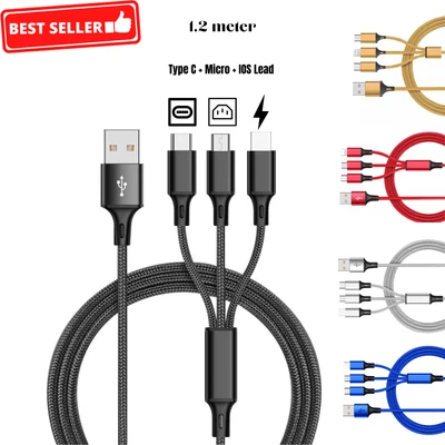£2.79 • Buy Universal 3 In 1 Multi USB Fast Charging Lead For Samsung And I Phone 5 Colours