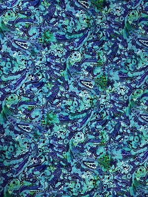 4 Way Stretch 60  Wide Blue Green Paisley Gypsy Spandex Floral By The Yard • $1.99