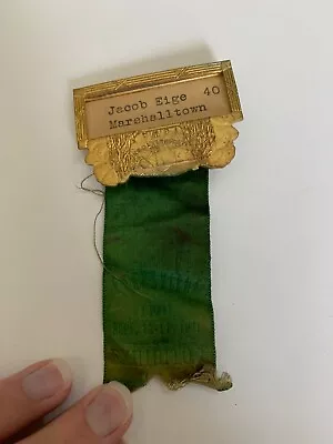 1921 Evansville Indiana Exhibitor Ribbon Badge Marshalltown Iowa • $65