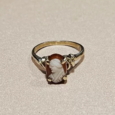 14K White Gold Vintage Estate Carved Shell Male Cameo Ring Size ~5.5 Beautiful • $127.47