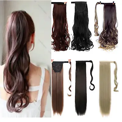 Human Hair Extensions Pony Tail Wrap Long Real Thick Clip Easy Tape On Fake Hair • £6.99