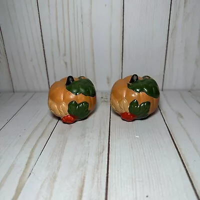 Vintage 1995 Magic Creations Ceramic Pumpkin Salt Pepper Shakers Autumn Fall • $12
