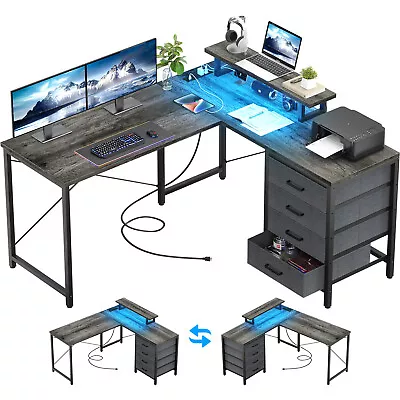 L Shaped 50  Home Office Furniture Desk With Drawers Gaming Desk With LED Lights • $129.99
