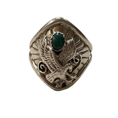 Gorgeous Men’s Heavy Sterling And Turquoise Eagle Native American Ring 14g Sz 11 • $100