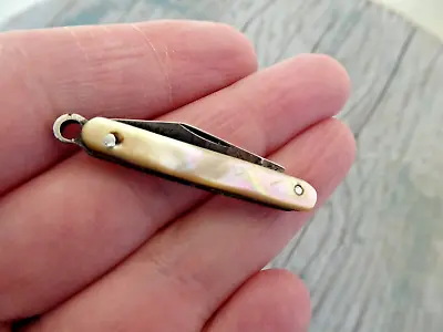 Vintage VOOS Pocketknife Tiny Small Miniature 1.5  Mother Of Pearl Abalone Shell • $25