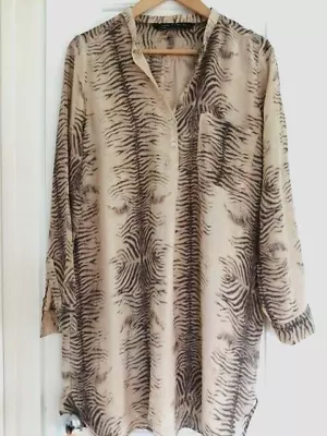 ZARA Size L Animal Pure Silk Tunic Dress Cover Up Beach Pool Long Sleeve Flaws • $13.55