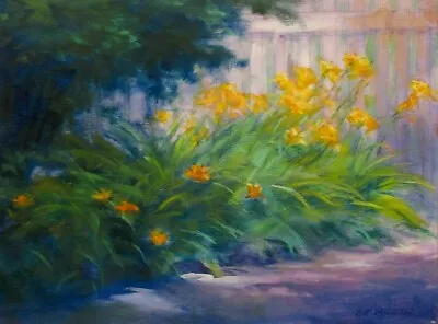 $299 • Buy French Oil Painting On Canvas Summer Landscape Garden Daylilies Signed De Monzac