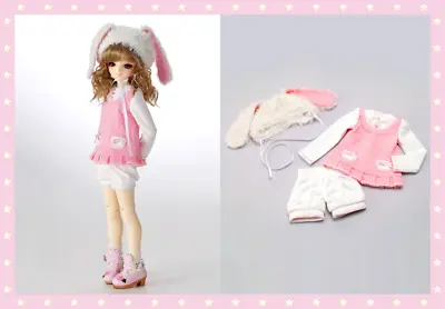 BJD Volks Mini Super Dollfie Dream MSD SDM SDC Fluffy Bunny Ear Hat Set Pink • $59.95