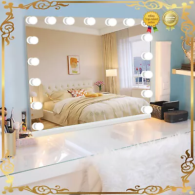 70x55cm Large Hollywood Vanity Mirror With Lights 17 Dimmable LED Bulbs Tabletop • £74.25