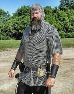 Aluminium Butted Chain Mail Shirt With Haubergeon Viking Medieval Armor Larp • £59.93