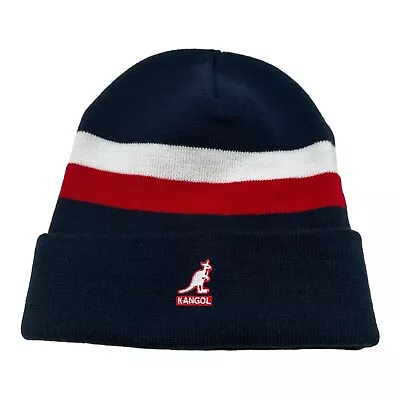 NWT Men's KANGOL Navy Blue Red White Striped Beanie Knit Winter Hat Cap 1SFM • $19.99