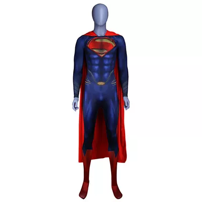 Adult Superman Man Of Steel Clark Kent Jumpsuit Cloak Cosplay Costume Superhero • $66.73