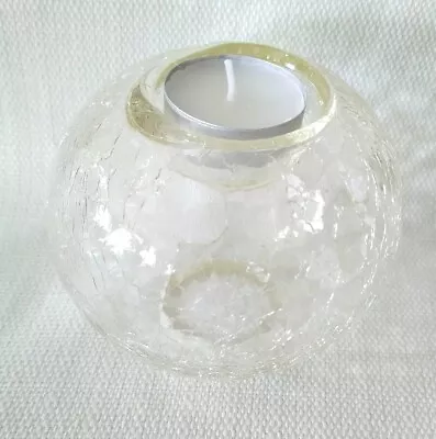 Tea Light Candle Holder Crackle Glass Clear Globe Shabby Chick Rustic Quirky  • £8.95