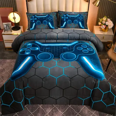 Gaming Console Comforter Set - Lightweight Microfiber Bedding (Blue Queen Size) • $64.59