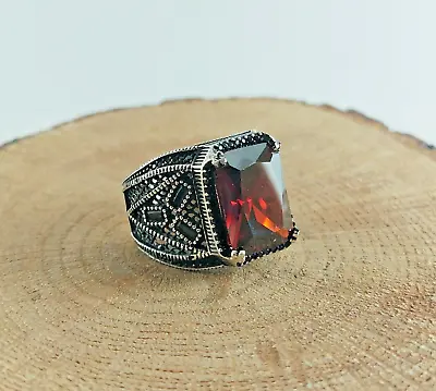 925 Sterling Silver Handmade Men's Ring With Square Shape Red Ruby Stone • $60