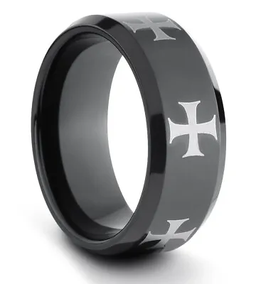 TungstenMasters 9MM Tungsten Mens Polished Black Iron Cross Wedding Band Ring • $34.95