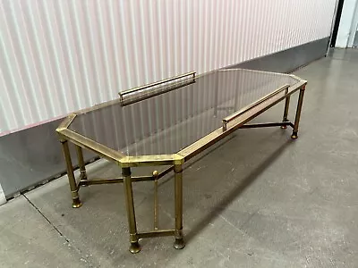 Maison Jansen / Labarge? Brass And Glass Coffee Table W/ Handles Smoked Glass • $699