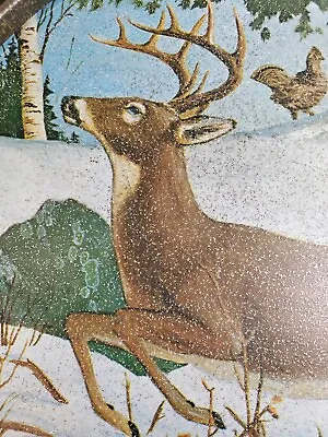 Vintage James Artig Wildlife Artist Deer Game Birds Metal 11  Serving Tray 1960s • $33.71