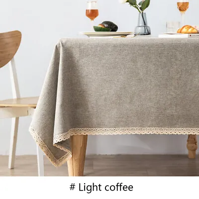 Gray Rectangle Cotton Linen Pure Tablecloth With Tassel Table Cloth Dust Cover C • £10.99