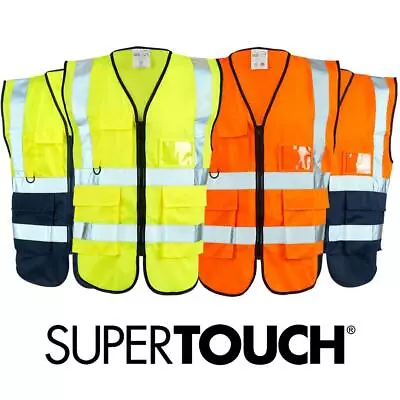 £7.49 • Buy Supertouch Hi Vis Viz Vest Executive Two Tone Safety Work Visibility Waistcoat