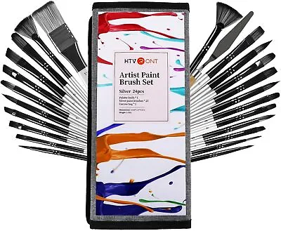 Paint Brushes For Acrylic Painting 24x With Canvas Brush Case For Oil/Watercolor • £7.64