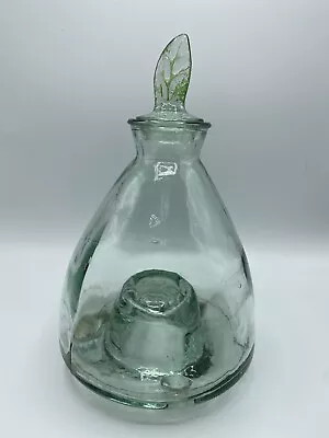 Wasp Fly Bee Trap Catcher Heavy Pale Green Glass With Leaf Lid Vintage /rw • $48