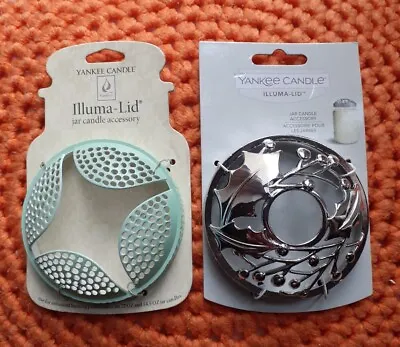 2 New YANKEE CANDLE  Illumalid/ Lids - Pale Green And Shiny Silver Holly • £10.95