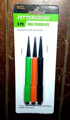 3pc Nail Punch Set With Grips! Marking Sizes: 1/32  1/16  & 3/32  - Item #62686 • $8.97