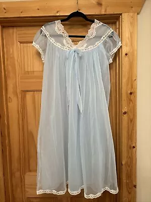 VTG 60’s Double Chiffon Sheer Nightgown Lingerie Baby Blue Nylon Size 44 • $75