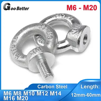 Lifting Eye Bolts And Nuts Steel Zinc Plated Female M6 M8 M10 M12 M14 M16 M20 • $2.39