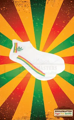 £4.49 • Buy White Low Cut Trainer Socks With Red Gold Green Stripe & Weed Leaf Rasta Culture
