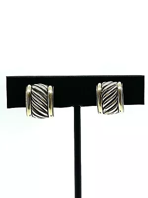 David Yurman 'Thoroughbred' 14K Gold Sterling Silver Huggie Earrings • $57