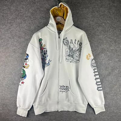 Vintage Ed Hardy Hoodie Mens Extra Large White Zip Tatto Los Angeles California • £74.99