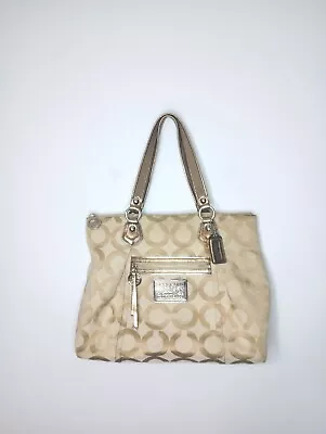 Coach Poppy Op Art Glam Tote Khaki Gold 16299 • $20