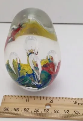 Vtg Glass Egg Colorful Paperweight Large Bubbles Murano Style • $12.50