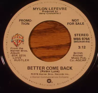 Mylon LeFevre – Better Come Back 45 Rpm Record  Promo • $9.95