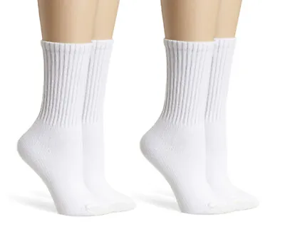 Jefferies Socks Womens White Sport Ribbed Cushion Plus Size Crew Socks 2 Pack • £9.49