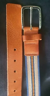 Unbranded Men’s Beige And Brown Fabric And Leather Belt Size 32  Approx • £0.05