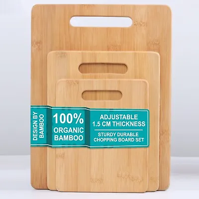 3 Piece Wooden Chopping Board Set Small Medium Large Food Cutting Bamboo Boards • £12.99